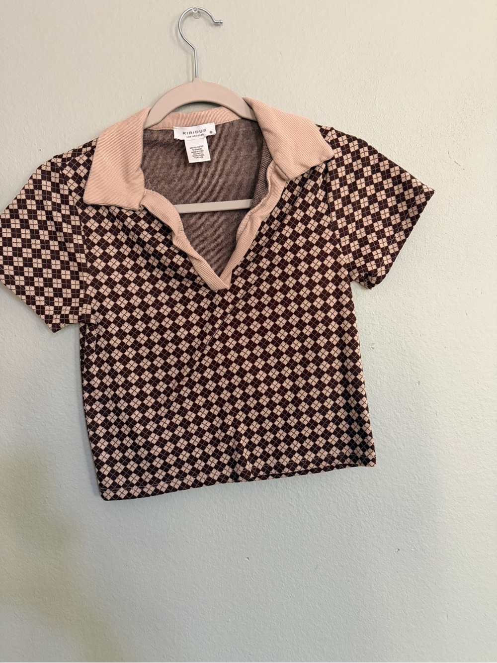 Kiddow Brown & Cream Collared Short-Sleeve Crop Top